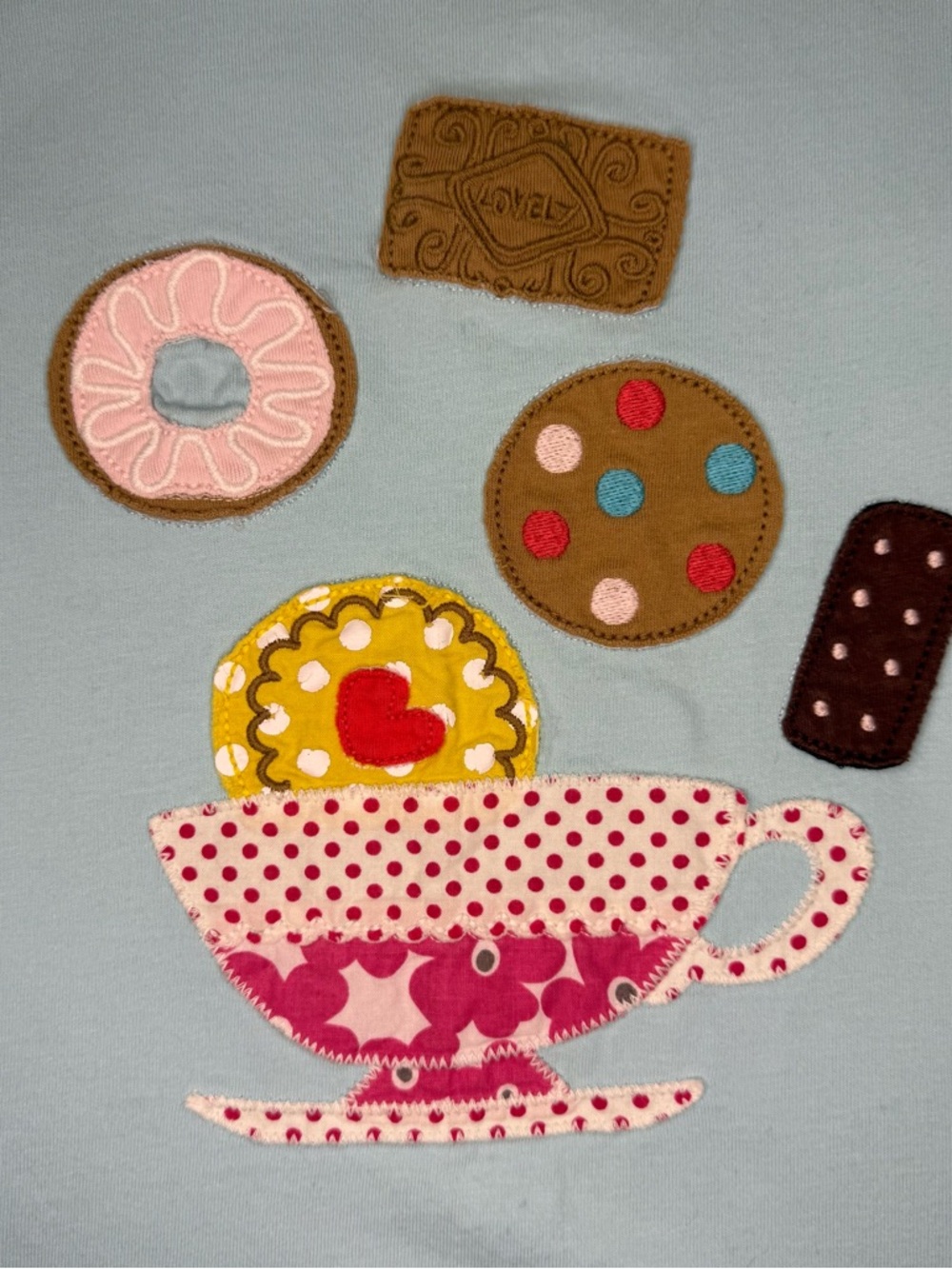 Mini Boden Vintage Cookie Tea Cup Applique Blue Shirt - Picture 3 of 4